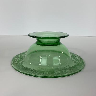 -125- URANIUM | Large Green Etched Compote