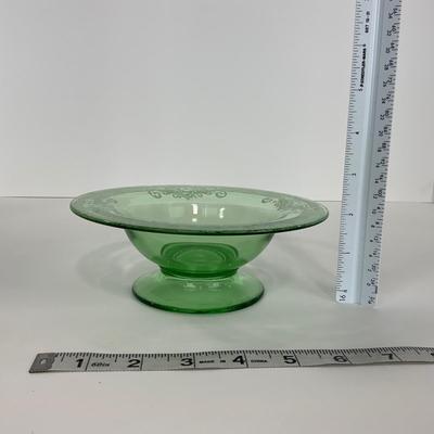 -125- URANIUM | Large Green Etched Compote