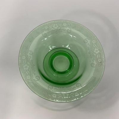 -125- URANIUM | Large Green Etched Compote