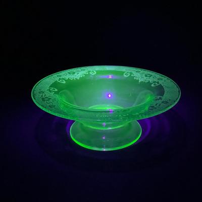 -125- URANIUM | Large Green Etched Compote
