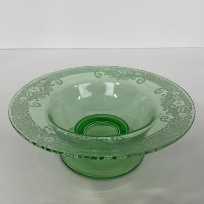 -125- URANIUM | Large Green Etched Compote