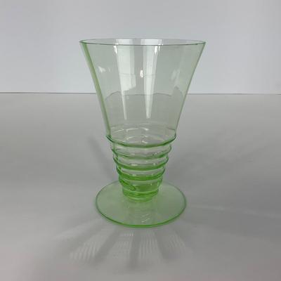 -126- URANIUM | Green Depression Glass Ribbed Water Glasses