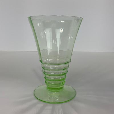 -126- URANIUM | Green Depression Glass Ribbed Water Glasses