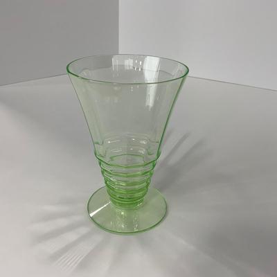 -126- URANIUM | Green Depression Glass Ribbed Water Glasses