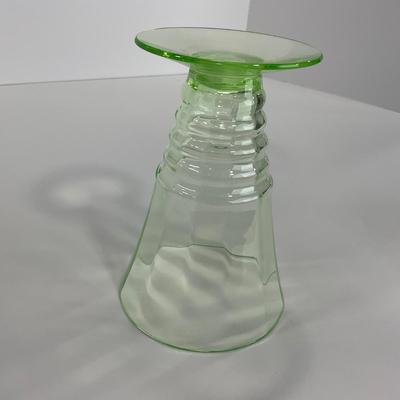 -126- URANIUM | Green Depression Glass Ribbed Water Glasses