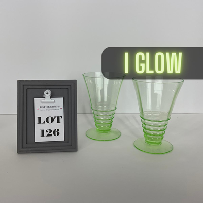 -126- URANIUM | Green Depression Glass Ribbed Water Glasses