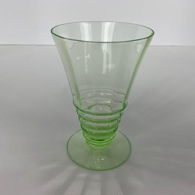 -126- URANIUM | Green Depression Glass Ribbed Water Glasses