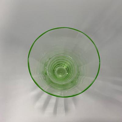 -126- URANIUM | Green Depression Glass Ribbed Water Glasses