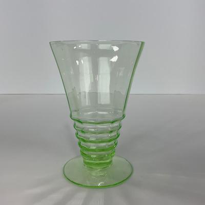 -126- URANIUM | Green Depression Glass Ribbed Water Glasses