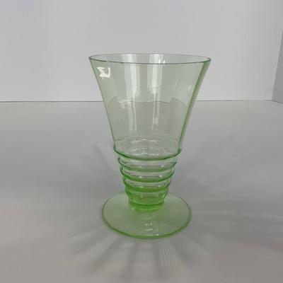 -126- URANIUM | Green Depression Glass Ribbed Water Glasses