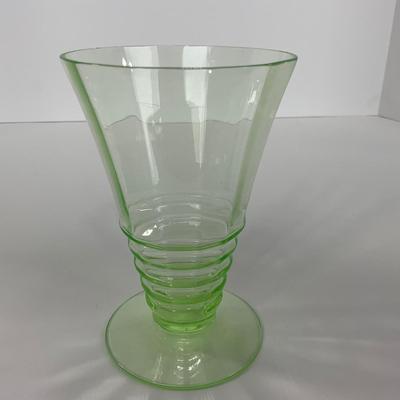 -126- URANIUM | Green Depression Glass Ribbed Water Glasses
