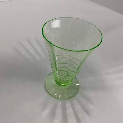 -126- URANIUM | Green Depression Glass Ribbed Water Glasses