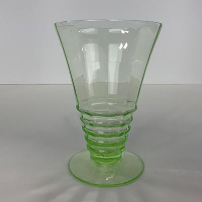 -126- URANIUM | Green Depression Glass Ribbed Water Glasses