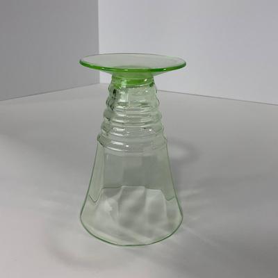 -126- URANIUM | Green Depression Glass Ribbed Water Glasses