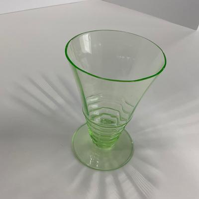 -126- URANIUM | Green Depression Glass Ribbed Water Glasses