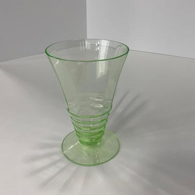 -126- URANIUM | Green Depression Glass Ribbed Water Glasses
