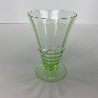 -126- URANIUM | Green Depression Glass Ribbed Water Glasses