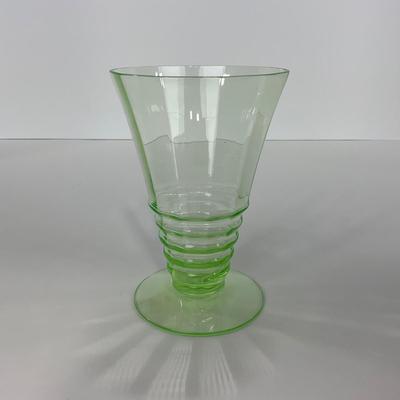 -126- URANIUM | Green Depression Glass Ribbed Water Glasses