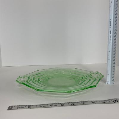 -127- URANIUM | Jenkins Glass Depression Green Ocean Wave | Handled Platter