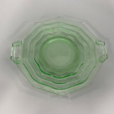 -127- URANIUM | Jenkins Glass Depression Green Ocean Wave | Handled Platter