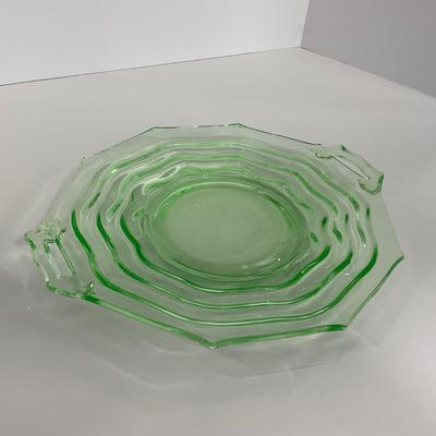 -127- URANIUM | Jenkins Glass Depression Green Ocean Wave | Handled Platter