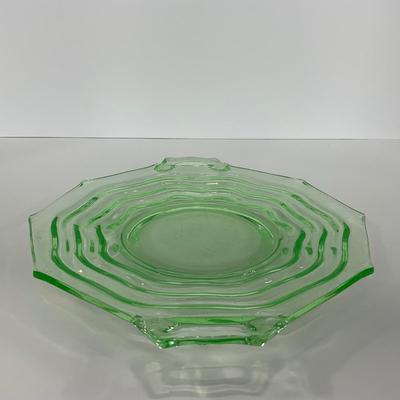 -127- URANIUM | Jenkins Glass Depression Green Ocean Wave | Handled Platter