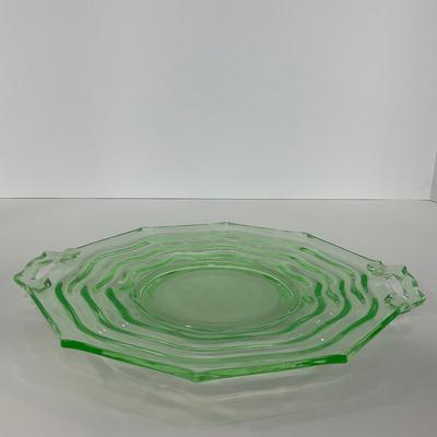 -127- URANIUM | Jenkins Glass Depression Green Ocean Wave | Handled Platter