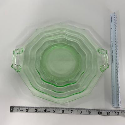 -127- URANIUM | Jenkins Glass Depression Green Ocean Wave | Handled Platter
