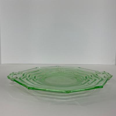 -127- URANIUM | Jenkins Glass Depression Green Ocean Wave | Handled Platter