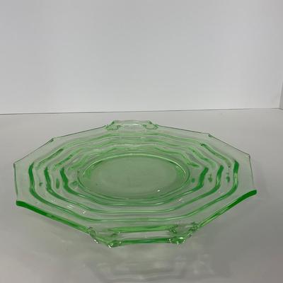 -127- URANIUM | Jenkins Glass Depression Green Ocean Wave | Handled Platter