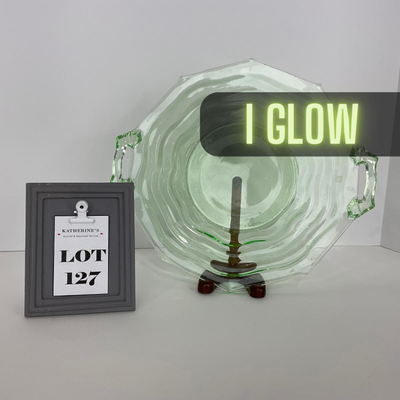 -127- URANIUM | Jenkins Glass Depression Green Ocean Wave | Handled Platter