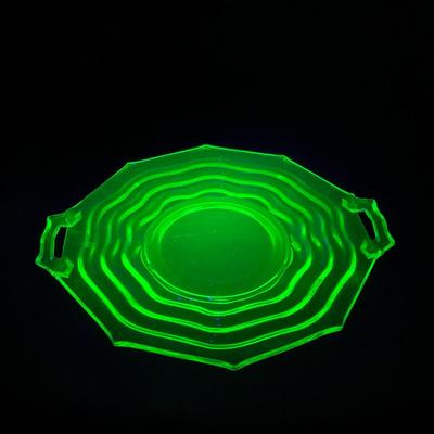-127- URANIUM | Jenkins Glass Depression Green Ocean Wave | Handled Platter