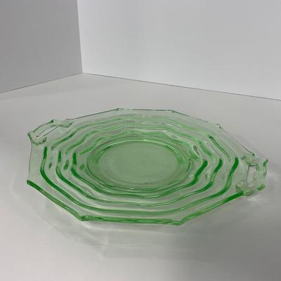 -127- URANIUM | Jenkins Glass Depression Green Ocean Wave | Handled Platter