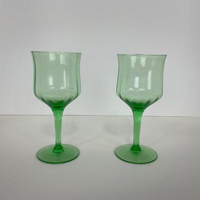 -128- URANIUM | Green Depression Columns | Water Goblets