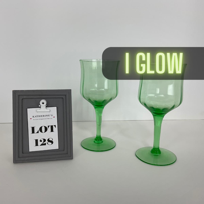 -128- URANIUM | Green Depression Columns | Water Goblets
