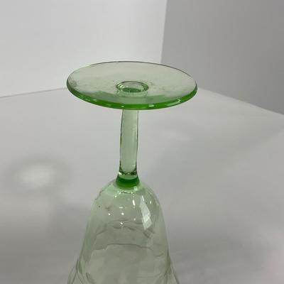 -129- URANIUM | Green Depression Glass Etched Goblet