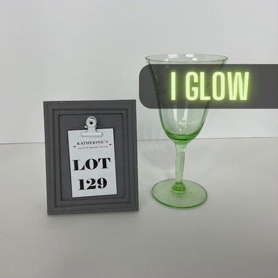 -129- URANIUM | Green Depression Glass Etched Goblet