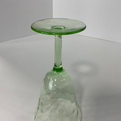 -129- URANIUM | Green Depression Glass Etched Goblet