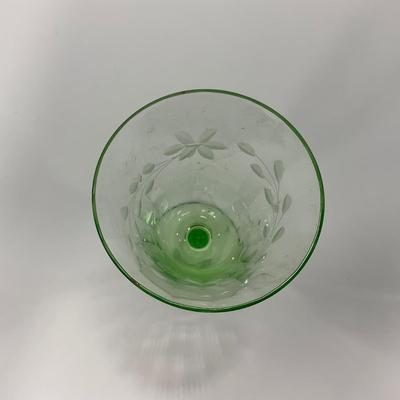 -129- URANIUM | Green Depression Glass Etched Goblet