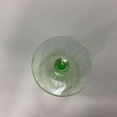 -129- URANIUM | Green Depression Glass Etched Goblet