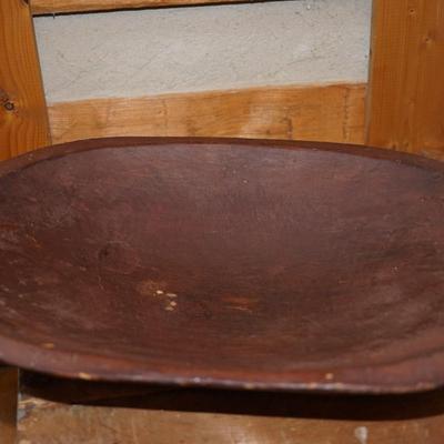 ANTIQUE DOUGH BOWL , MAPLE GRAIN SCOOP, MAPLE CARVED LARGE SPOON & EARLY GRATER