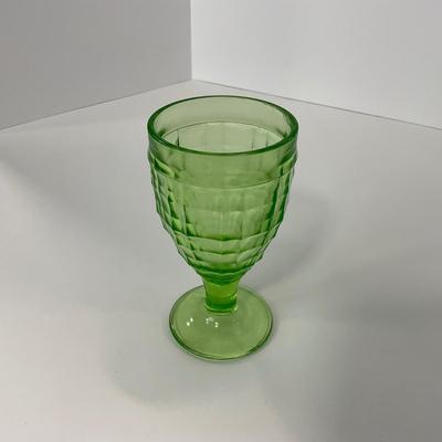 -130- URANIUM | Anchor Hocking Glass Co. Block Optic | Footed Tumbler Glass