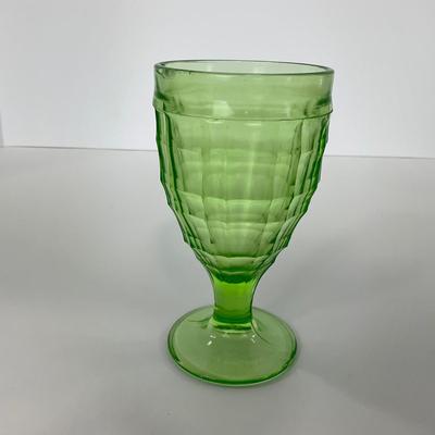 -130- URANIUM | Anchor Hocking Glass Co. Block Optic | Footed Tumbler Glass