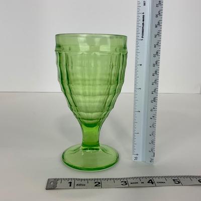 -130- URANIUM | Anchor Hocking Glass Co. Block Optic | Footed Tumbler Glass