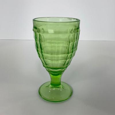 -130- URANIUM | Anchor Hocking Glass Co. Block Optic | Footed Tumbler Glass