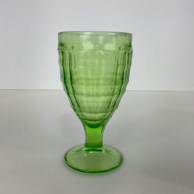 -130- URANIUM | Anchor Hocking Glass Co. Block Optic | Footed Tumbler Glass