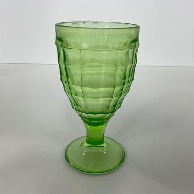 -130- URANIUM | Anchor Hocking Glass Co. Block Optic | Footed Tumbler Glass
