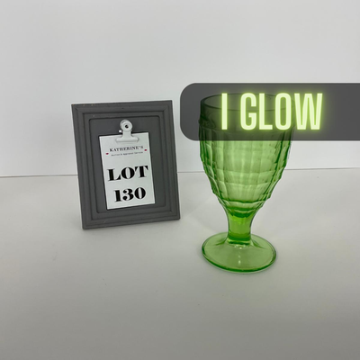 -130- URANIUM | Anchor Hocking Glass Co. Block Optic | Footed Tumbler Glass