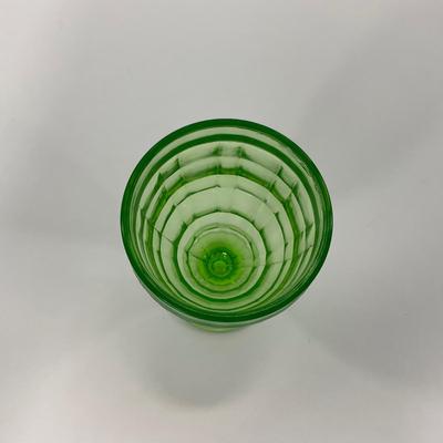 -130- URANIUM | Anchor Hocking Glass Co. Block Optic | Footed Tumbler Glass