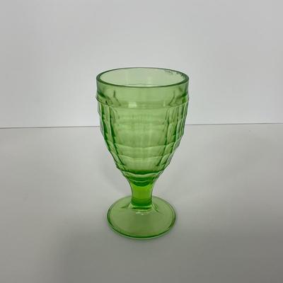 -130- URANIUM | Anchor Hocking Glass Co. Block Optic | Footed Tumbler Glass
